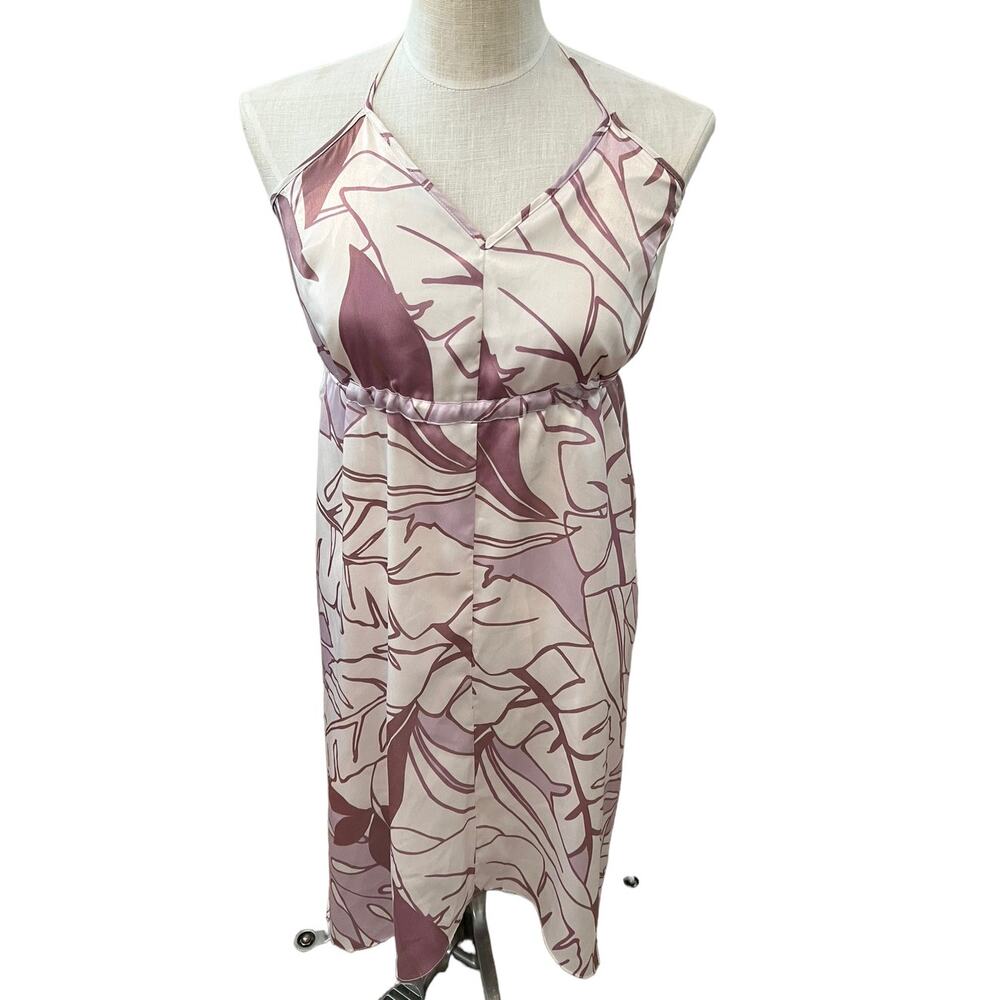 Anthropologie Drew Tropical Print  satin slip dress M Lilac